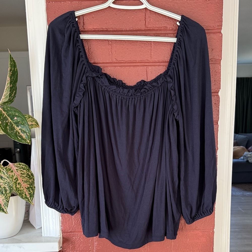 Boden Navy Blue Ruffle Long Sleeve Blouse Size 10